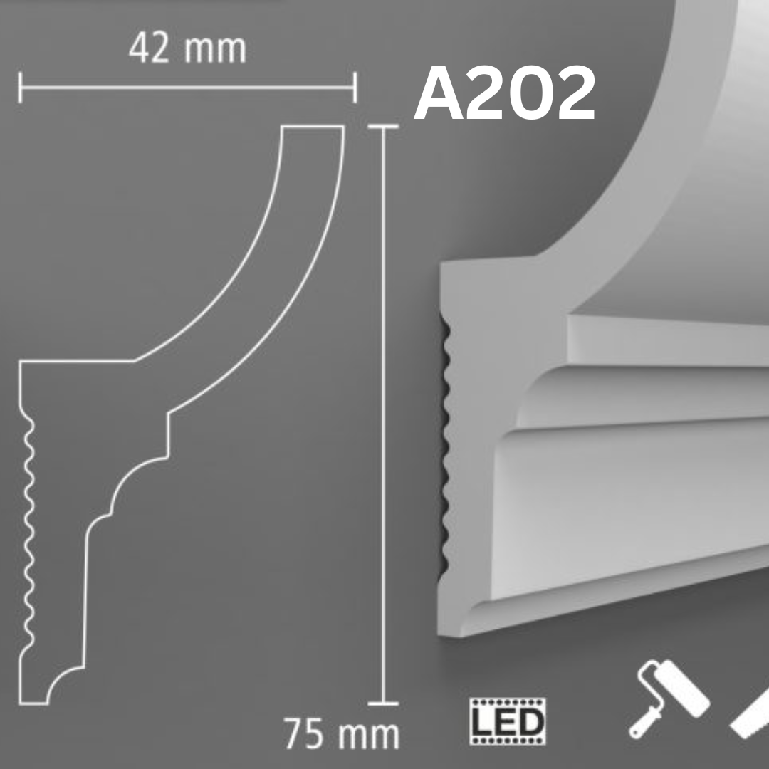 Cornisa duropolimer LED A202 2400x75x42 mm
